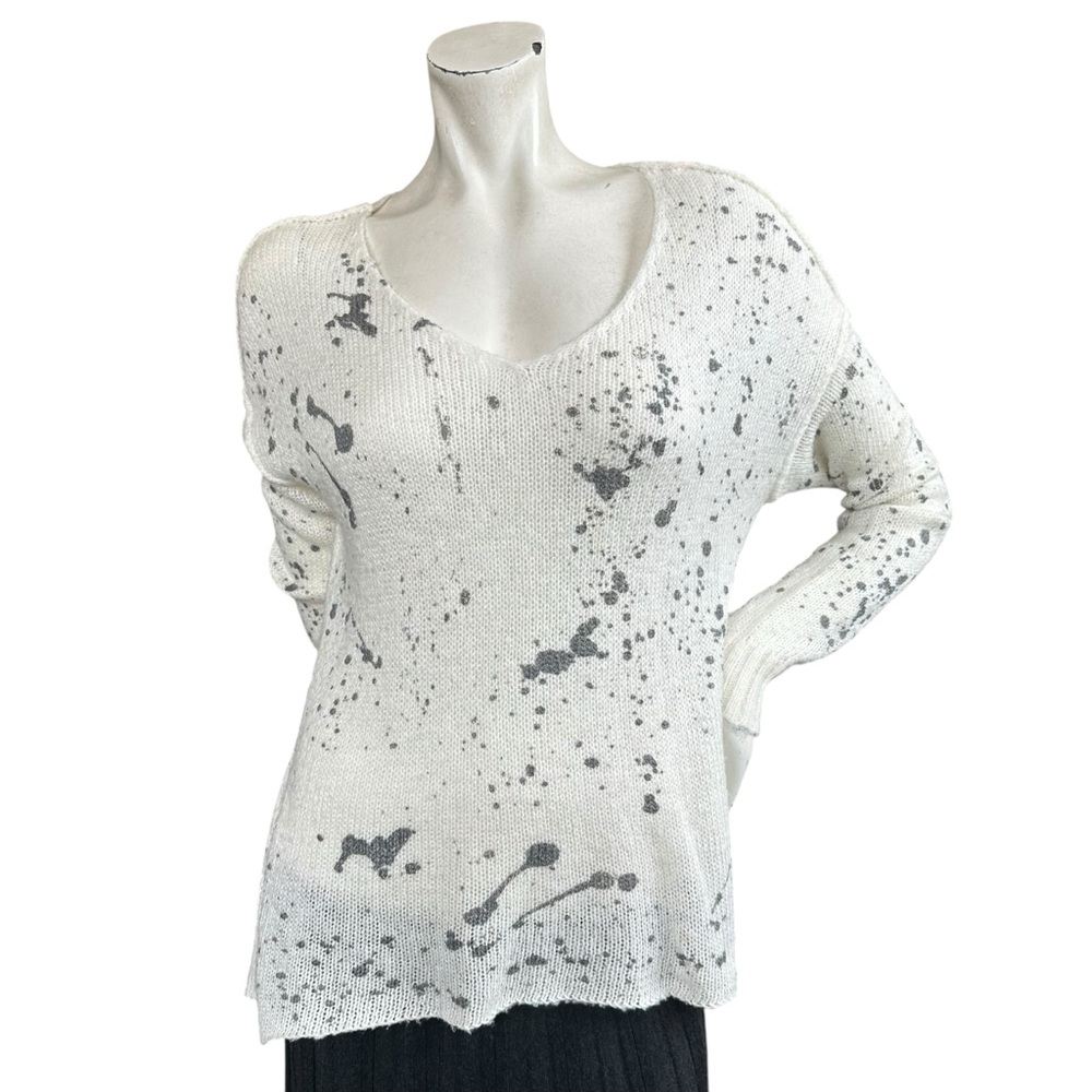 Wooden Ships Cream Gray Metallic Splatter Print Slub Mohair Wool Sweater X/S